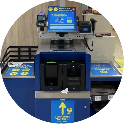 Self-Checkout station at supermarket Self-Checkout station at supermarket