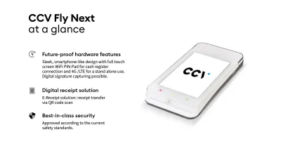 CCV Fly A77 payment terminal at a glance CCV Fly A77 payment terminal at a glance