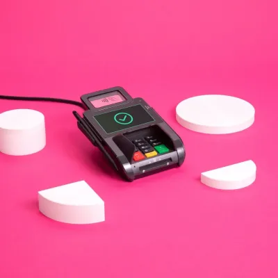 CCV Pad Next payment terminal on pink background